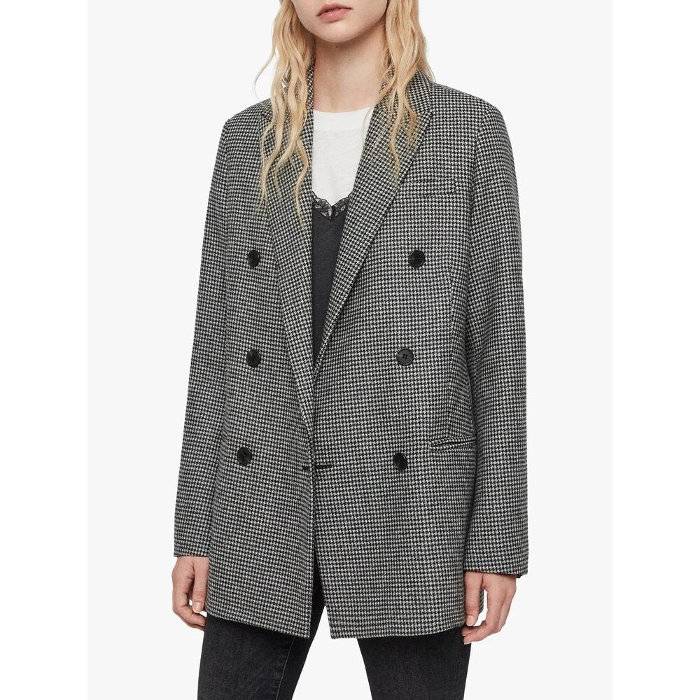 AllSaints Astrid Blazer Sz 2 Plaid Wool Oversized  Quiet Luxury modern classic - Picture 2 of 9